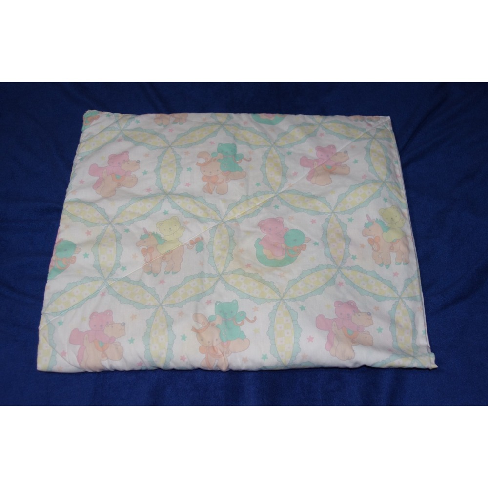Vintage 90s Baby Girl Crib Quilt Blanket Pastel Teddy Bear Unicorn‎ AOP DARLING!